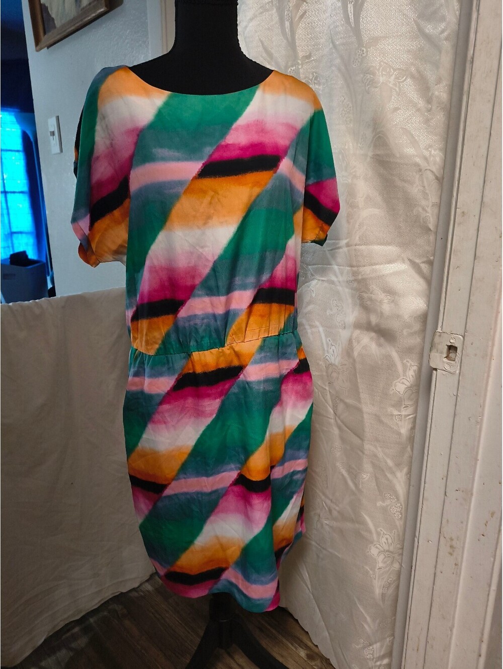 London Times Colorful Diagonal Stripe Dress Size 6